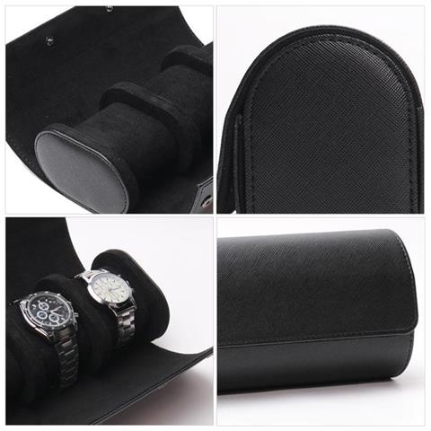 Custodia Portatile Da Viaggio Per 2 Orologi In Pelle Pu Grana Litchi Black - Foto 3