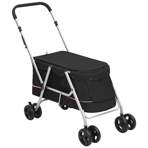 Passeggino per Cani Pieghevole Nero 100x49x96cm Tessuto di Lino - Foto 1