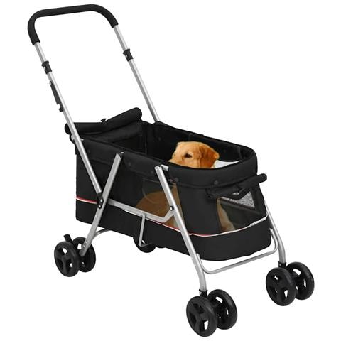 Passeggino per Cani Pieghevole Nero 100x49x96cm Tessuto di Lino - Foto 2