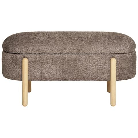 Branca - Panca Contenitore In Tessuto Marrone Con Gambe In Legno Naturale 97x40x48 Cm - Foto 1