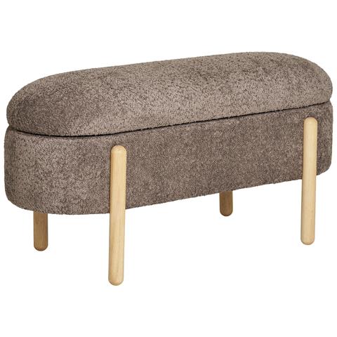 Branca - Panca Contenitore In Tessuto Marrone Con Gambe In Legno Naturale 97x40x48 Cm - Foto 2
