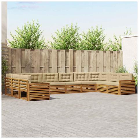 Set divani 10 pcs Naturale e Beige Legno di Acacia Massello - Foto 2