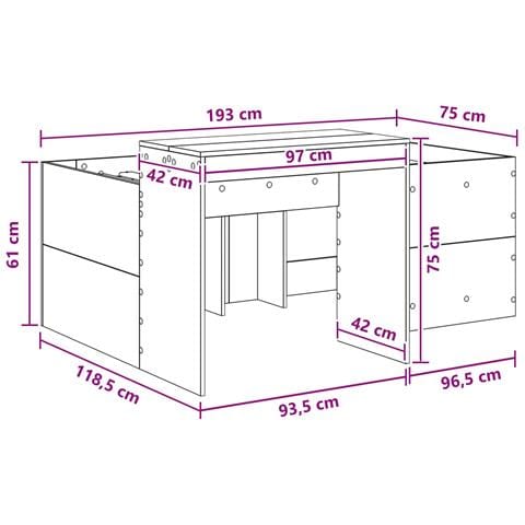 Letto alto per bambini con scrivania Legno antico 75 x 190 cm - Foto 9