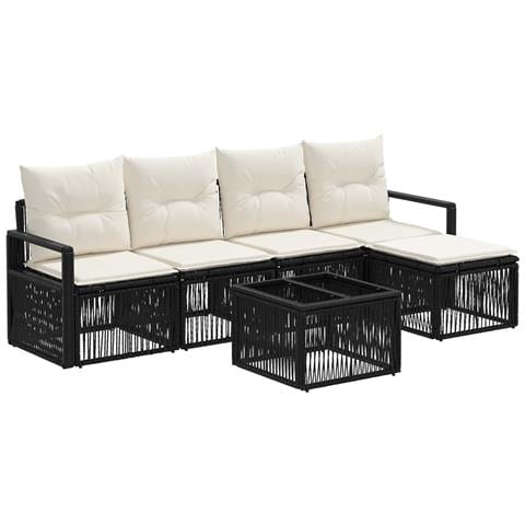 Set Divano da Giardino 6 pcs Nero polyrattan - Foto 1