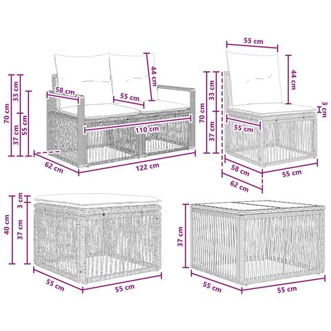 Set Divano da Giardino 6 pcs Nero polyrattan - Foto 9