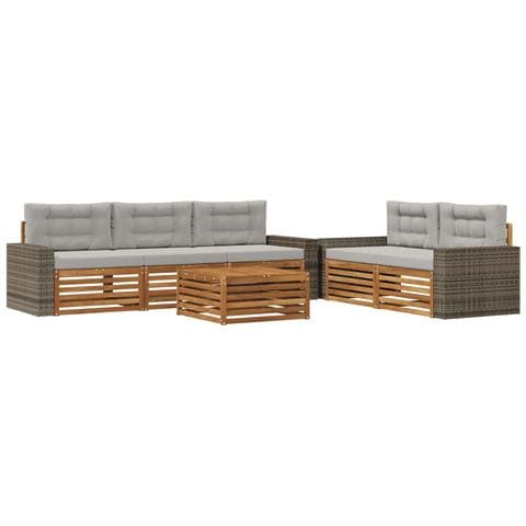 Set di divani da esterno 6 pcs Naturale e Grigio Chiaro - Foto 1
