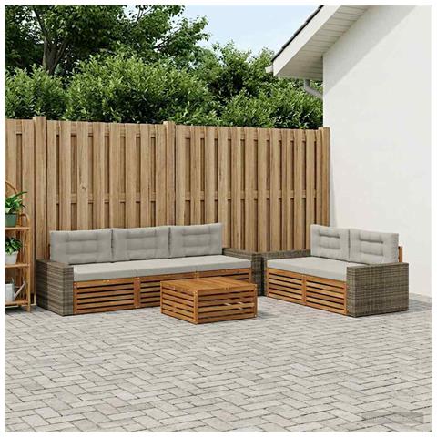 Set di divani da esterno 6 pcs Naturale e Grigio Chiaro - Foto 2