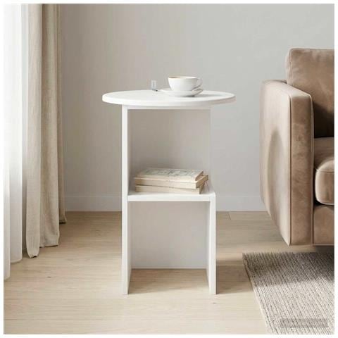 Tavolo laterale Bianco Ø 39,5 x 55 cm Legno ingegnerizzato - Foto 2