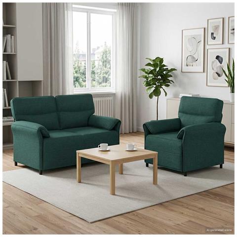 Set di divani 2 pz Verde Scuro Tessuto - Foto 9