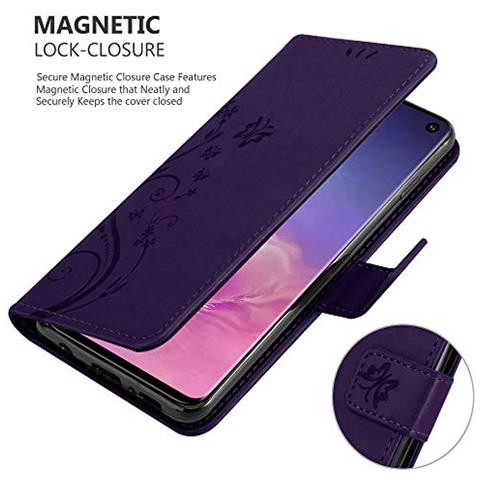 Custodia Compatibile Con Samsung Galaxy S10 In Lilla Scuro Fiore - Coperchio Protettivo In Design Floreale Con Chiusura Magnetica, Funzione Stand E Slot Per Carte - Foto 2