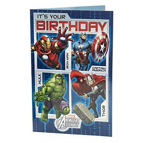 Bambini Birthday Card - Avengers Birthday Card Carta Regalo Ideale Per I Bambini Di Compleanno - Caratterizzato Da Iron Man Hulk Capitan America E Thor - Marvel - Foto 2