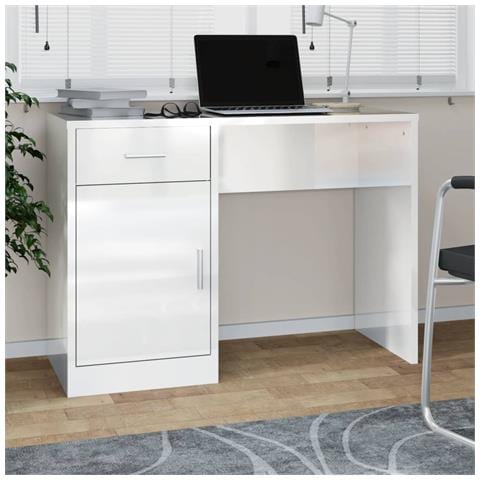 Scrivania Cassetto Bianco Lucido 100x40x73cm Legno Multistrato - Foto 6