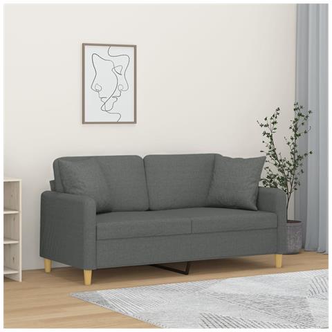 Divano A 2 Posti Con Cuscini Grigio Scuro 140 Cm In Tessuto - Foto 1