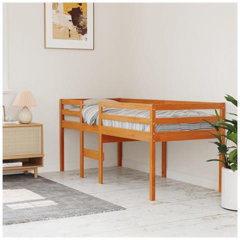 Letto A Soppalco Marrone Cera 75x190 Cm Legno Massello Di Pino - Foto 3