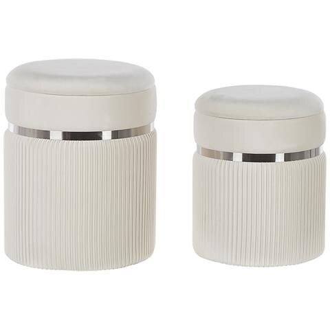 Set Di 2 Pouf Contenitore Camdenton Velluto Bianco Sporco - Foto 2