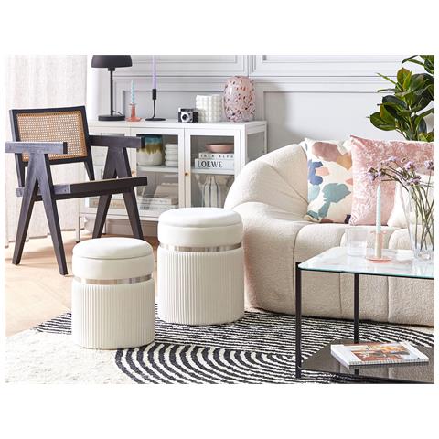 Set Di 2 Pouf Contenitore Camdenton Velluto Bianco Sporco - Foto 1