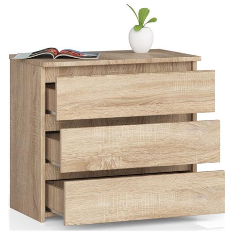 Comodino CL3, 3 cassetti, 60x35x57 cm, Colore Sonoma Quercia - Foto 2