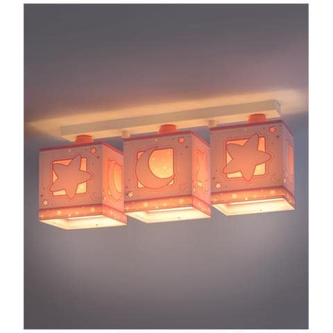 Plafoniera Per Bambini A 3 Luci Moonlight Luna E Stelle Rosa - Foto 1