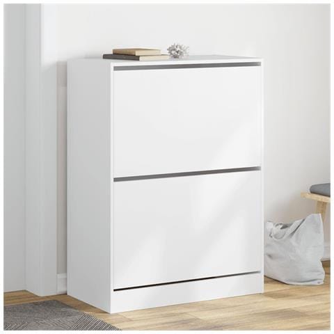 Scarpiera Con 2 Cassetti Ribaltabili Bianca 80x42x108 Cm - Foto 1