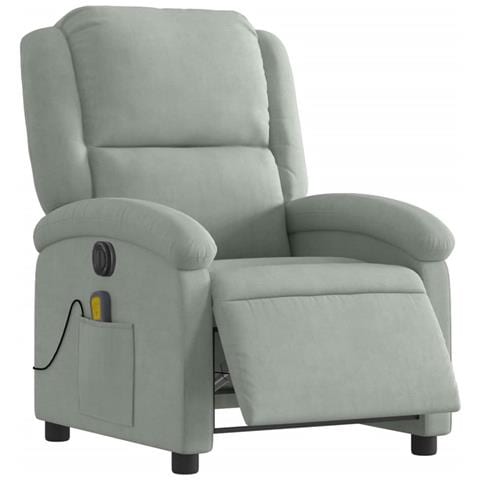 Poltrona Elettrica Massaggi Reclinabile Grigio Chiaro Velluto - Foto 3