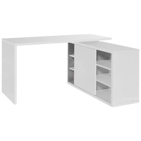 Scrivania Ufficio Pc Angolare Salvaspazio Per Moderna Ergonomica In Legno Fsc Con Mobiletto Laterale, Scrittoio Multiuso - 150x120x75 Bianco - Foto 1