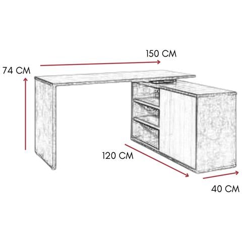 Scrivania Ufficio Pc Angolare Salvaspazio Per Moderna Ergonomica In Legno Fsc Con Mobiletto Laterale, Scrittoio Multiuso - 150x120x75 Bianco - Foto 5