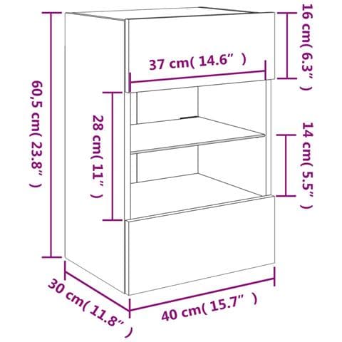 Mobile TV a Parete con Luci LED Rovere Fumo 40x30x60,5 cm - Foto 2