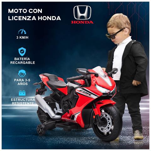 Moto Elettrica per Bambini con Licenza HONDA, Batteria 6V Ricaricabile, Velocità 3km /h, Rosso - Foto 2