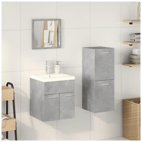 Set Mobili Da Bagno 3 Pz Grigio Cemento In Legno Multistrato - Foto 3