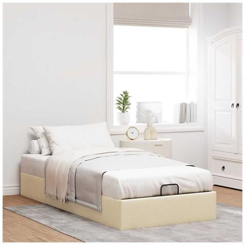 Struttura Letto Pouf Senza Materasso Crema 90x190 Cm In Tessuto - Foto 3