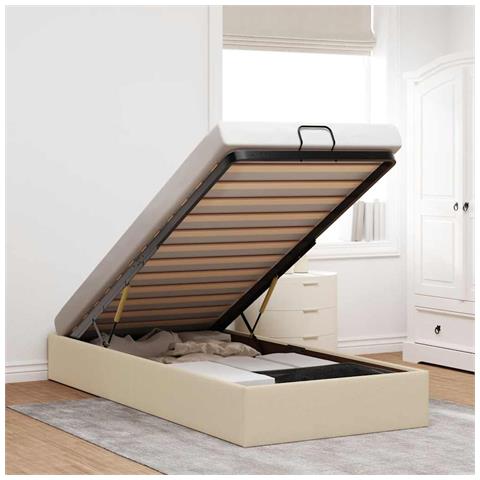 Struttura Letto Pouf Senza Materasso Crema 90x190 Cm In Tessuto - Foto 1