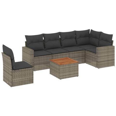 Set Divani Da Giardino 7 Pz Con Cuscini Grigio In Polyrattan - Foto 2
