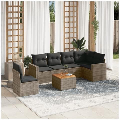 Set Divani Da Giardino 7 Pz Con Cuscini Grigio In Polyrattan - Foto 1