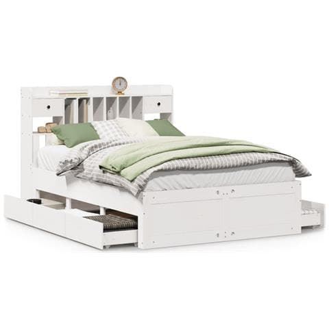 Letto Libreria Senza Materasso Bianco 140x190 Cm Legno Di Pino - Foto 2