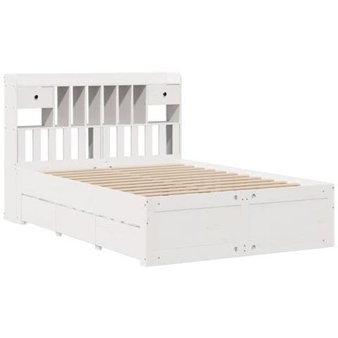 Letto Libreria Senza Materasso Bianco 140x190 Cm Legno Di Pino - Foto 3