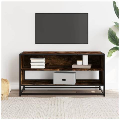 Mobile Tv Rovere Fumo 91x40x46 Cm Legno Multistrato E Metallo - Foto 3