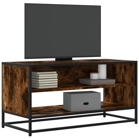 Mobile Tv Rovere Fumo 91x40x46 Cm Legno Multistrato E Metallo - Foto 1