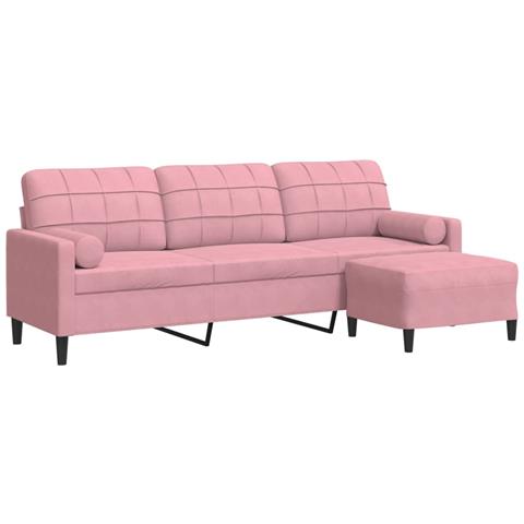 Divano a 3 Posti con Poggiapiedi rosa 210cm in Velluto - Foto 1