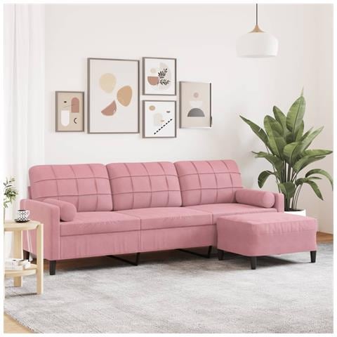 Divano a 3 Posti con Poggiapiedi rosa 210cm in Velluto - Foto 2