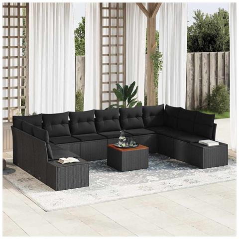 Set Divano da Giardino in 11 Pezzi con Cuscini Nero Polyrattan Acacia - Foto 2
