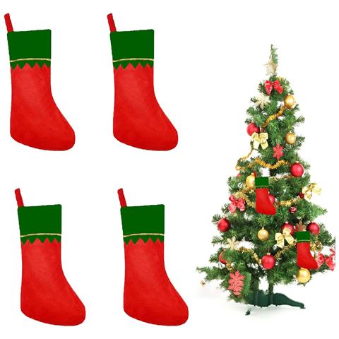 Set Di 4 Calze Natalizie Da Camino Per Regali, Verde E Rosse - Foto 1