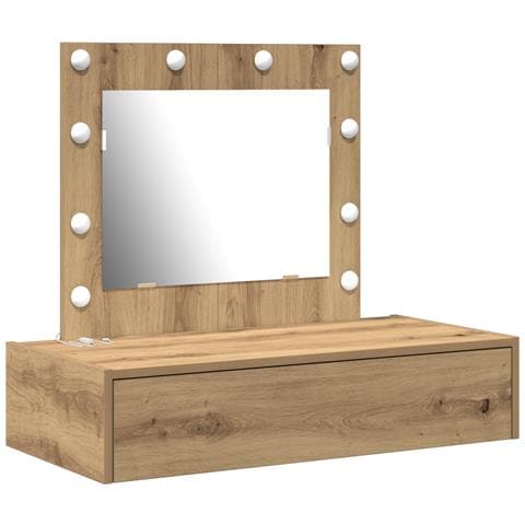 Tavolo trucco montato a parete con luci LED in rovere artigianale - Foto 1