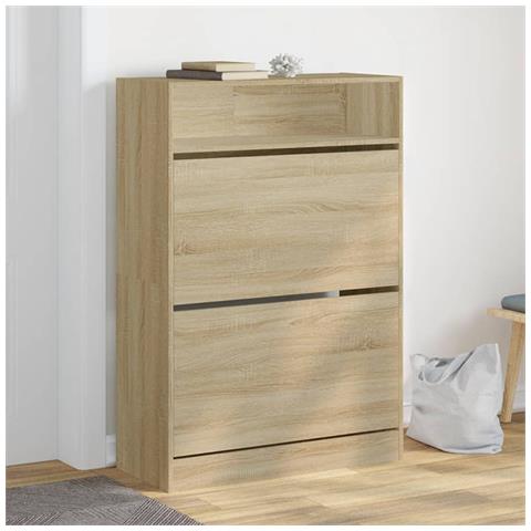 Scarpiera 2 Cassetti Ribaltabili Rovere Sonoma 80x34x116 cm - Foto 2