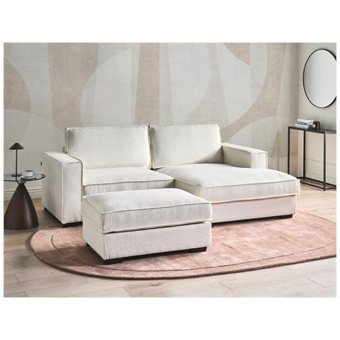 Divano Angolare Kolding Bouclé Beige Chiaro Con Ottomana Lato Sinistro - Foto 1