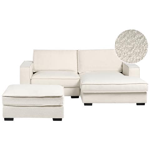 Divano Angolare Kolding Bouclé Beige Chiaro Con Ottomana Lato Sinistro - Foto 2