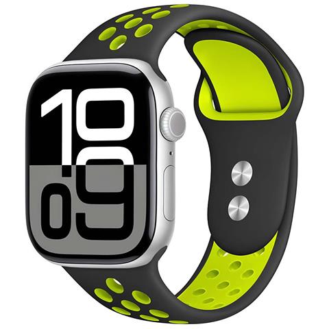 Bracciale Per Apple Watch 38 / 40 / 42mm Duo Sport In Silicone Morbido, Nero / Verde - Foto 1