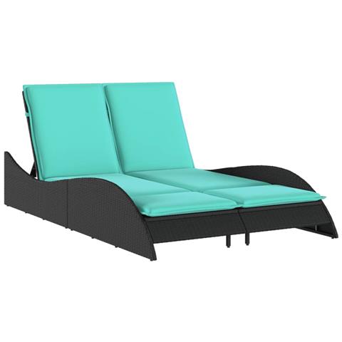 Lettino prendisole con cuscini nero 114x205x73 cm in polyrattan - Foto 1