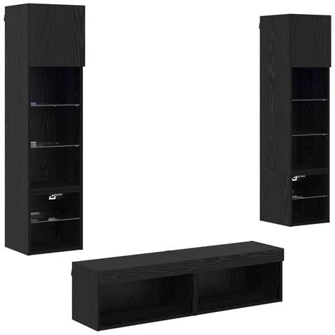 Unità TV da Parete 6 pcs Rovere Nero Legno multistrato - Foto 1