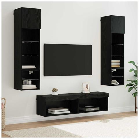 Unità TV da Parete 6 pcs Rovere Nero Legno multistrato - Foto 2