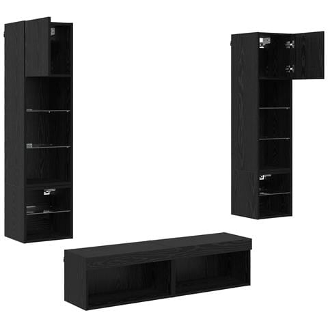 Unità TV da Parete 6 pcs Rovere Nero Legno multistrato - Foto 9